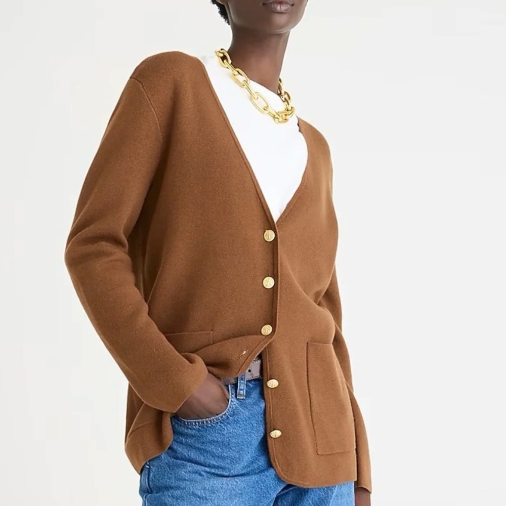J. Crew Womens Giselle V-Neck Sweater Blazer Size L Brown Old Money Timeless